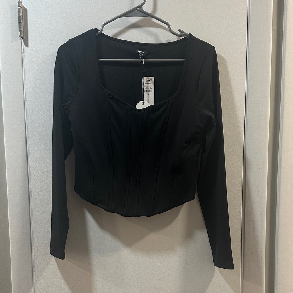 Express Black Long Sleeve Corset Top